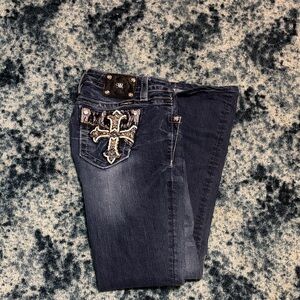 Miss Me Dark Blue Boot Cut Jeans with Cross Embroidery size 29/32